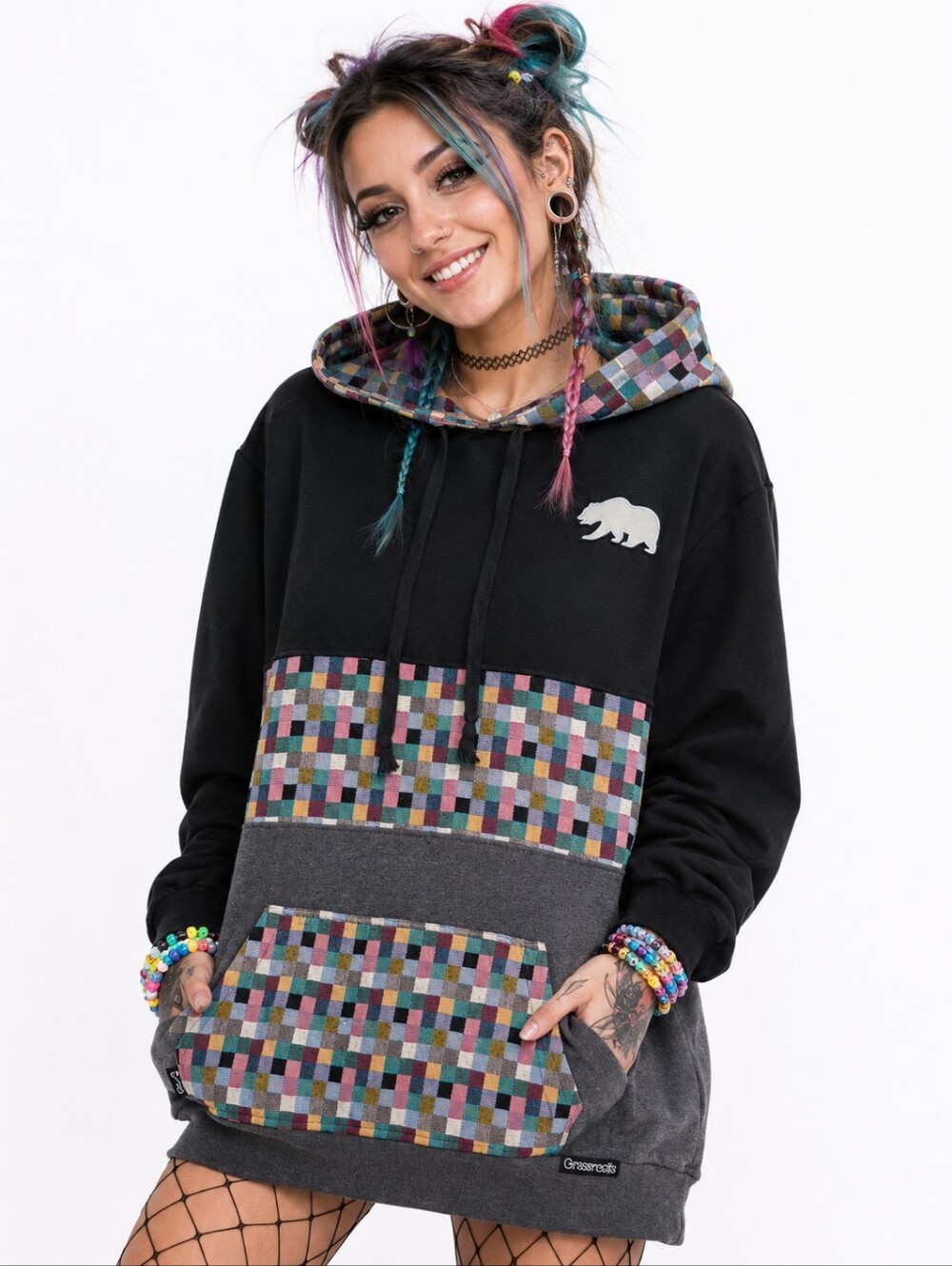 Grassroots California Bear Hoodie XL - Removable Bear Patch Hidden Stash Pockets
